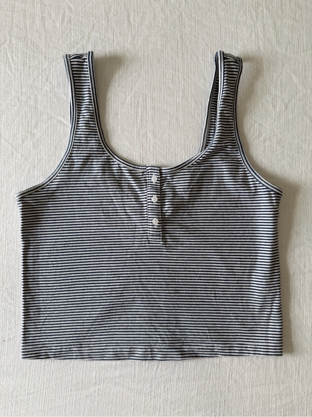 Old Navy Navy White Striped Henley Cropped Tank Top